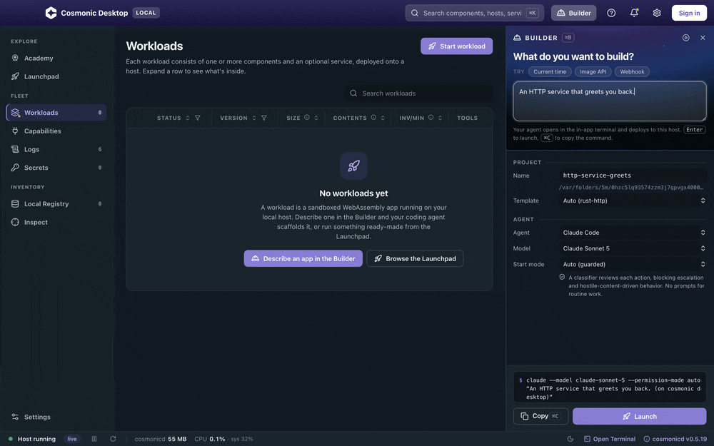 Cosmonic: from prompt to a running sandboxed WebAssembly app